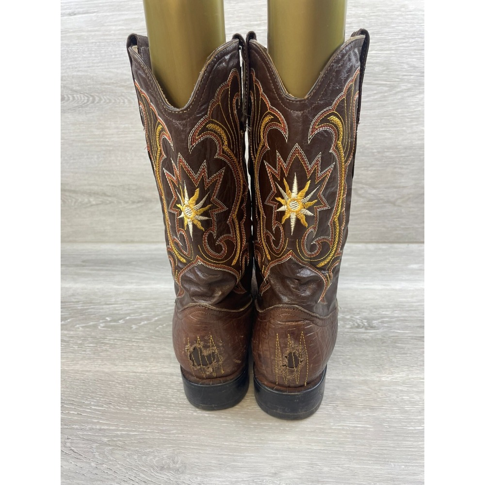 Jugo‎ Men's Western Boots Brown 9 Leather Snip Toe Cowboy Croc Print Shoes - Picture 5 of 14